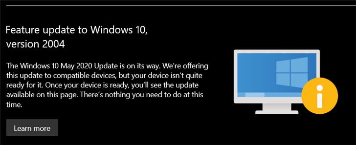 微软Win10 Update提醒不能升级Win10版